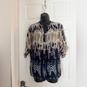 Alberto Makali Round Color Sheer Silk Blouse  Size Medium